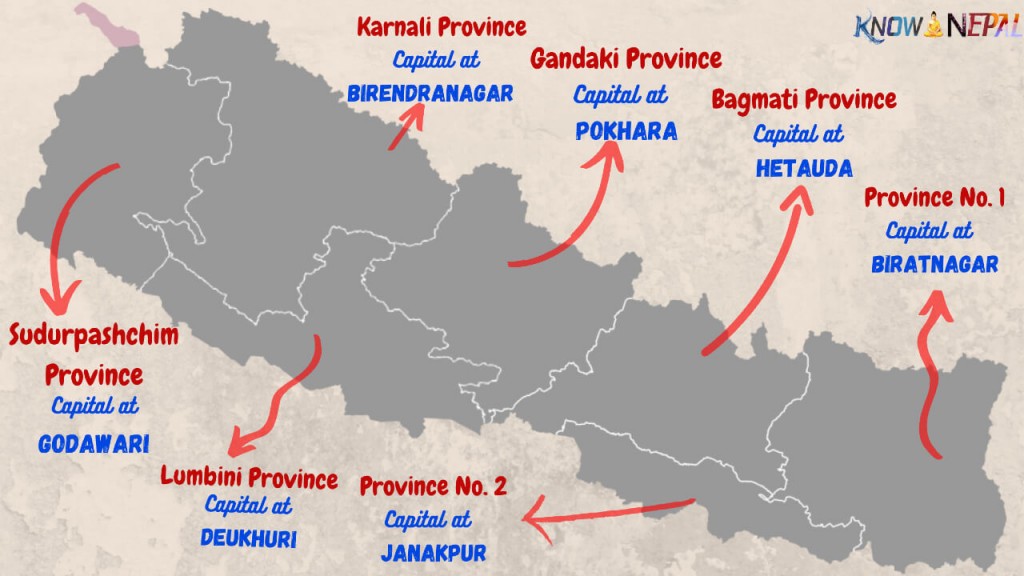 Map of Nepal with provinces and capital-city
